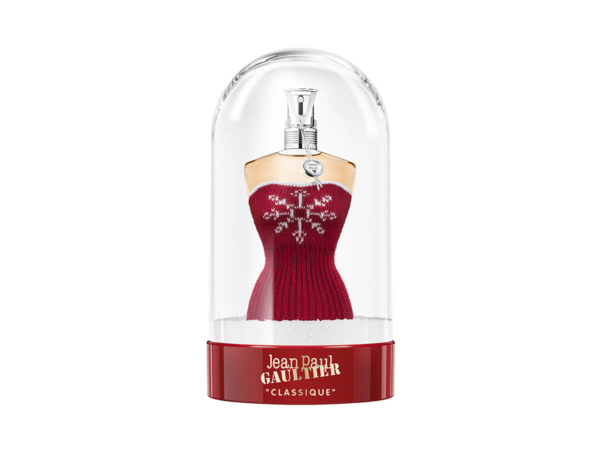 le classique de Jean Paul Gaultier, robe rouge, tissu jacquard, motifs flocons de neige