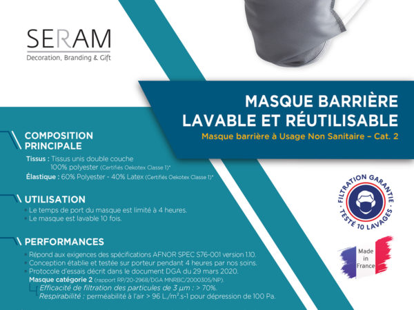 Masque barrière lavable et réutilisable